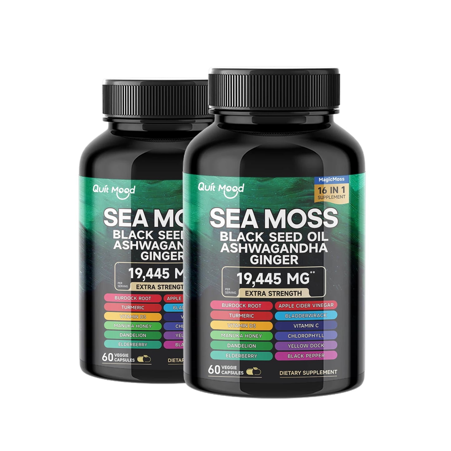 Sea Moss 3000mg Black Seed Oil 2000mg Ashwagandha 1000mg Turmeric 1000mg Bladderwrack 1000mg Burdock 1000mg & Vitamin C & D3 wit