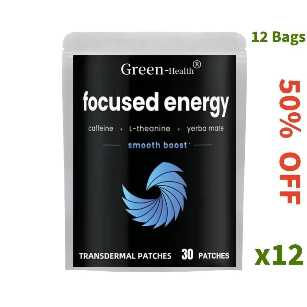 Focused Energy Transdermal Patches with L-Theanine Focus & Performance Brain Booster – 30 Patches One Month Supply